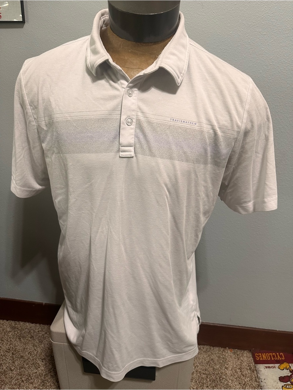 Travis Mathew White Men's Short Sleeve Polo with Subtle Chest Stripe